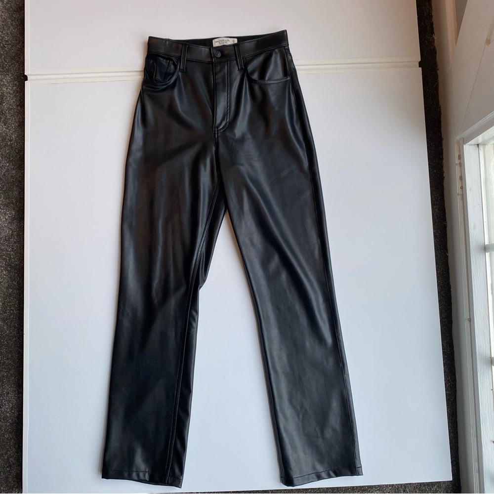 Abercrombie & Fitch Black Faux Leather Straight Leg Pants